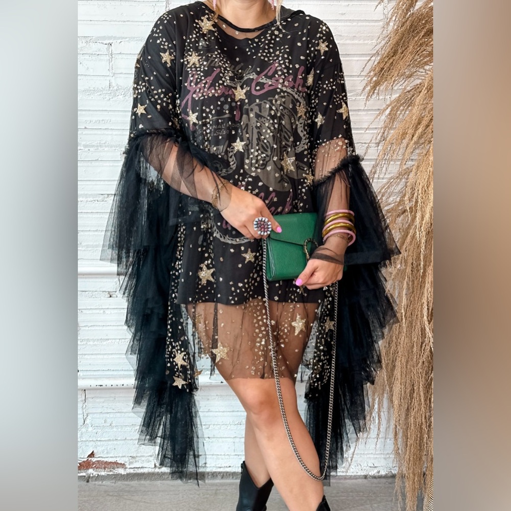 Black Starry Mesh Dress